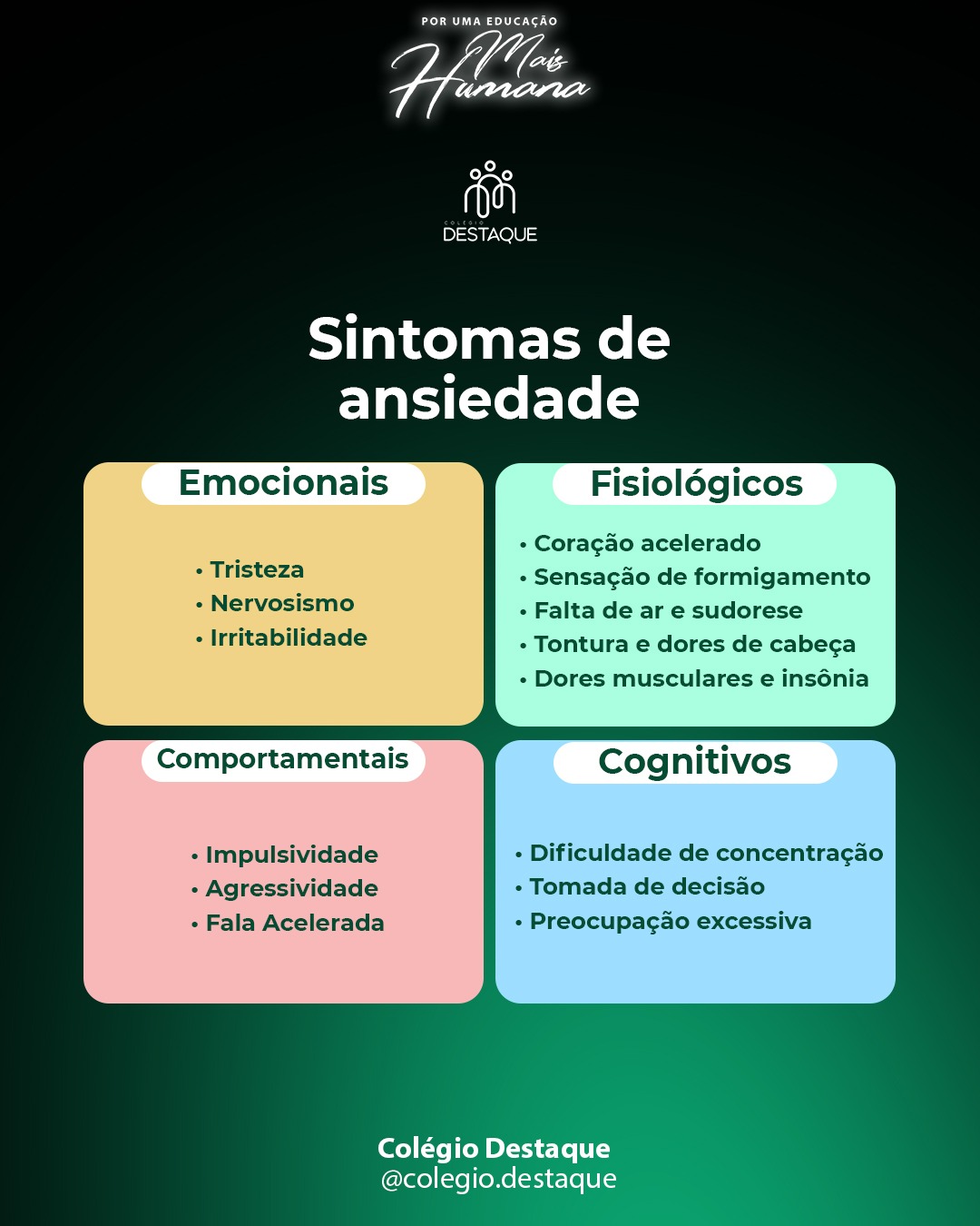 Sintomas de ansiedade - Colégio Destaque